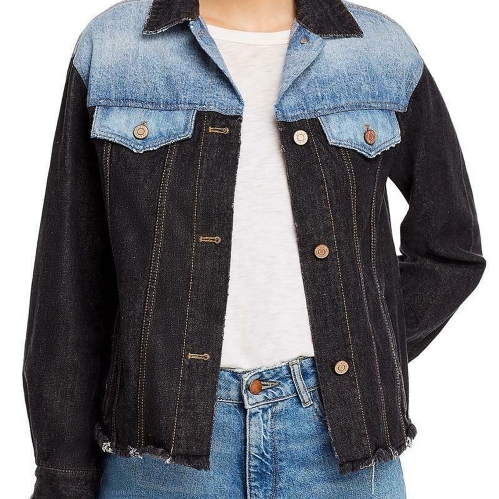 Rebecca Taylor BLACK/INDIGO Colorblock Denim Jacket Size Medium M NWT